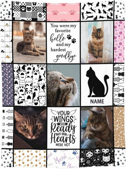 Funnylife Personalized Cat Memorial Blanket with Photo Pet Memorial Gifts for Loss of Cat 40" x 50"