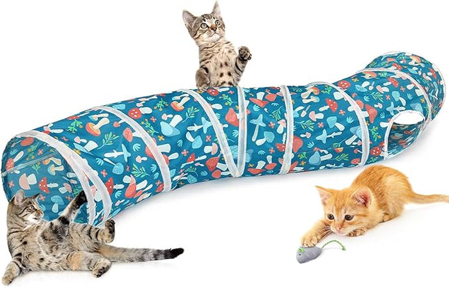 Glittme Cat Tunnel, Cat Tunnels for Indoor Cats, S-Shape Peekaboo Cat Cave with Cat Toys, Foldable Cat Tubes and Tunnels for Cats, Rabbit, Puppy, Guinea Pig