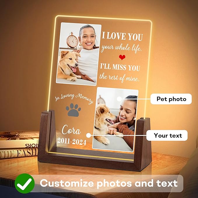 Customized Dog Memorial Gifts for Loss of Dog, Dog Memorial Gifts, Dog Memorial Gifts, Dog Loss Sympathy Gift, Pet Memorial Gifts, Pet Memorial Acrylic Light, Cat Memorial Gifts, Gifts for Pet Lovers