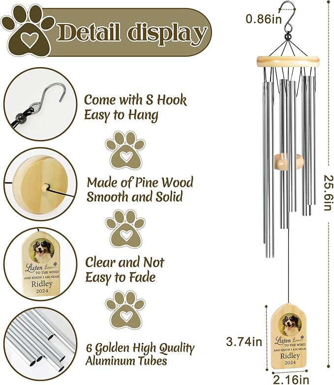 Pet Memorial Gifts, Personalized Pet Memorial Wind Chimes, Pet Loss Gifts, Dog Memorial Gifts for Loss of Dog, Pet Loss Sympathy Gift, Pet Remembrance Gift, in Memory of Pet - I Am Near