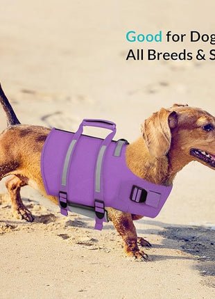 Queenmore XS Dog Life Jacket, Dog Life Vest for Swimming, Life Jackets for Small Dogs, Small Doggie Life Vest for Swimming, Adjustable Pet Life Vest for Boating, Cat Lifevest (Purple, XS)