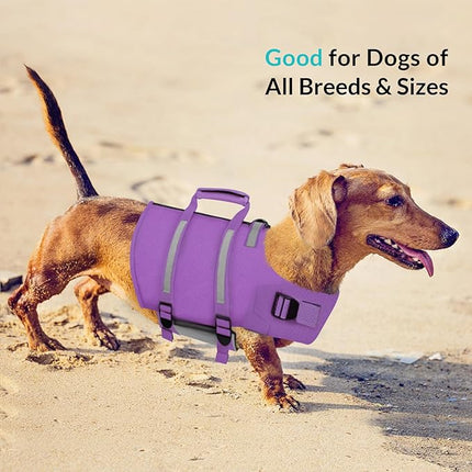 Queenmore Dog Life Jacket, Dog Life Vest for Swimming, Life Jackets for Small Dogs, Small Doggie Life Vest for Swimming, Cat Lifevest with Rescue Handle, Zipper (Purple, S)