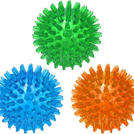 Jalousie Dog Squeaky Toys Value Set Non-Toxic Squeaky Balls Toss Fetch TPR Rubber Puppy Toys Spikey Dog Chew Toy for Small Medium Breed Pet Toys for Puppy (3 Pack Spiky Balls)