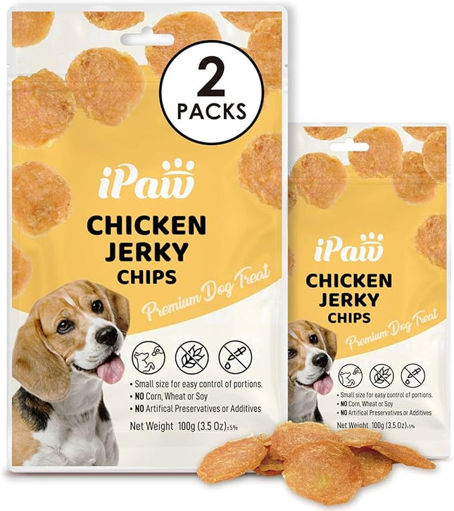 iPaw Chicken Chips Dog Treats for Puppy Training, All Natural Human Grade Dog Treat, Hypoallergenic, Easy to Digest (Chicken Chips), 2 Packs