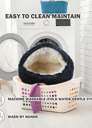 Cat Bed for Indoor Cats, Calming Cozy Cave with Self-Warming Plush, Entire Bed Machine Washable & Anti-Slip Base, Breathable Pet Bed for Small Cats&Dogs All Seasons (Dark Gray, 24 * 24inch)