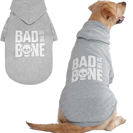 BINGPET Bad to The Bone Dog Sweater with Hood and Leash Hole,Warm Fleece Dog Hoodie & Winter Coat for Small to Large Dogs,Cold Weather Pet Clothes(X-Large)
