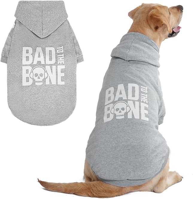 BINGPET Bad to The Bone Dog Sweater with Hood and Leash Hole,Warm Fleece Dog Hoodie & Winter Coat for Small to Large Dogs,Cold Weather Pet Clothes(X-Large)