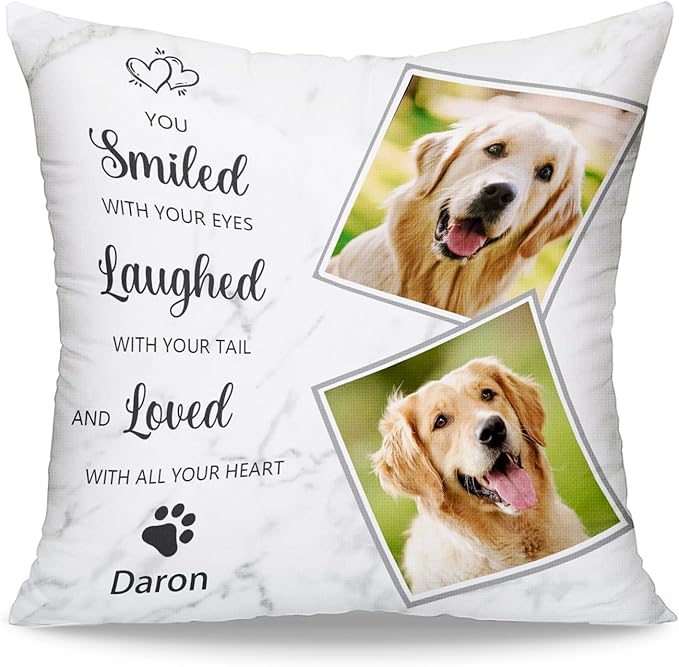 Funny DIY Personalized Dog Memorial Throw Pillows with Pictures Name, Custom Pet Memorial Gifts for Loss of Dogs, Dog Cat Memorial Pillow, Customized Bereavement Sympathy Gifts for Pet Lover