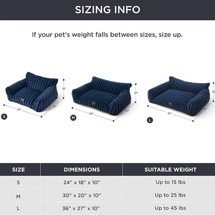 Bedsure Cute Cat Couch for Pets - Fluffy Small Dog Sofa with Premium Soft Corduroy Fleece, Pet Sofa with Removable Washable Cover, Supportive Dog Couch Bed for Small Medium Dogs, 30inch, Night Blue