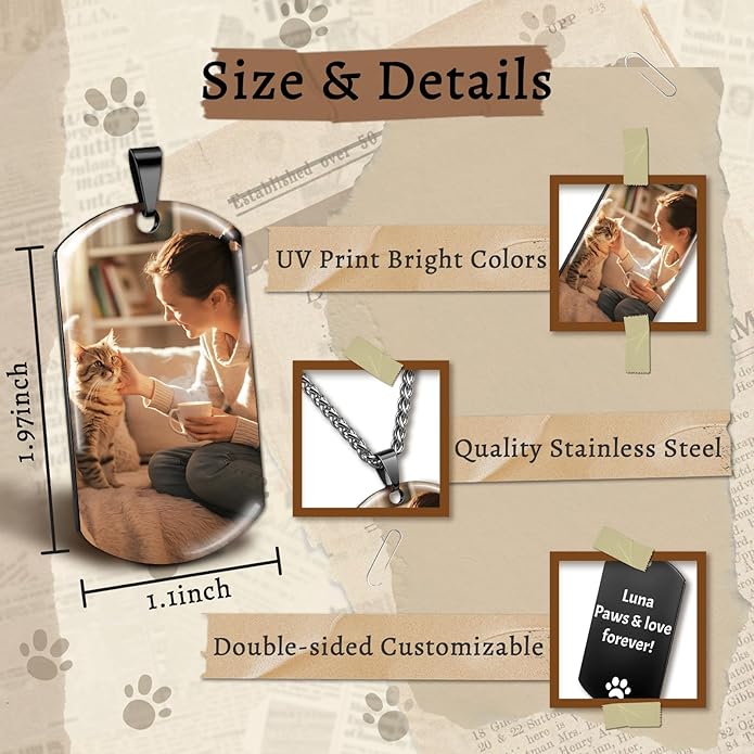 Custom Pet Necklace, Personalized Dogs Necklaces for Women, Dogs Remembrance Jewelry, Picture Necklace Personalized Photo, Customized Dog Memorial Gifts for Loss of Dog