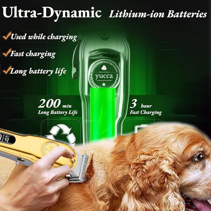 Yucca Dog Grooming Clippers for Thick Coats, Cordless, Professional Animal Clippers with 7000 RPM Powerful Motor