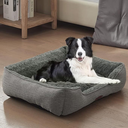 Dog Bed for Medium Dogs Breeds, Rectangular Soft Kennel Bed,Washable Deluxe Plush Dog Crate Beds, Comfy Durable Pet Sleeping Bed with Pillow & Non-Slip Bottom, Size (30"X24" Gray)