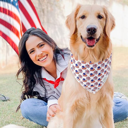 E-Clover 4th of July Dog Bandanas 2 Pack American Flag Pet Patriotic Scarf for Boy and Girl Cute Dog Costumes Accessories for Medium Large Dogs