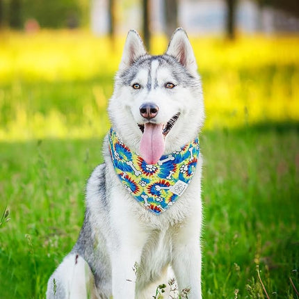 E-Clover Rainbow Dog Bandanas & Matching Scrunchie Set Girl Cute Pride Dog Scarf Bibs Pet Bandana with Bow Tie for Small Dogs Puppy Owner Mom Spring