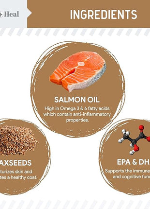 Omega for Dogs - 180 Delicious Soft Chews - Salmon Oil Treats for Skin and Coat, Itch Relief - Fish Oil Blend of Essential Fatty Acids, Omega 3, 6, and 9, and Vitamins - Peanut Butter Flavor