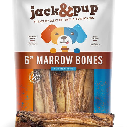 Jack&Pup Marrow Bones for Dogs, Long Lasting Dog Bones for Large Dogs, 6" Marrow Bone, Natural Beef Bone (3 Pack)