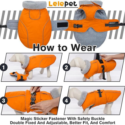 Lelepet Dog Coat Waterproof Dog Jacket Reflective Fleece Vest with Adjustable Buckle & Leash Hole Windproof Cold Weather Coats for Small Medium Large Dogs, Warm Hunting Vest, Orange, S
