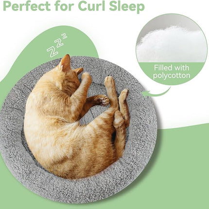 LESYPET Round Cat Bed for Cats Small Dogs, 19'' W×2'' H Cat Donut Beds for Indoor Cats Raised Pillow Pet Mat Non-Slip Bottom Machine Washable, Grey
