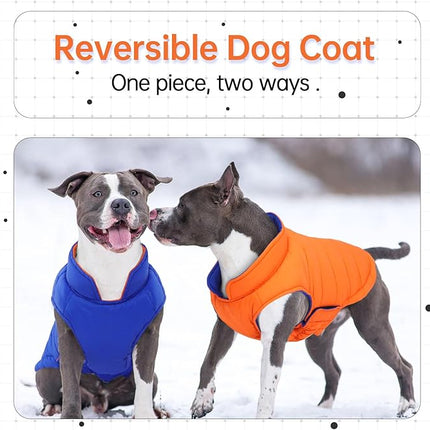 Lelepet Reversible Dog Coat Waterproof Dog Jacket Windproof Puffer Vest for Winter Warm Lightweight Coats for Small Dogs Adjustbale Hook & Loop Pet Apparel with Leash Hole, Chihuahua, Orange, XS