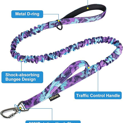 Hotsky Tactical Dog Collar and Leash Set, Heavy Duty Military Airtag Dog Collar with Handle and Metal Buckle for Training and Walking, with Airtag Holder and Two Patches (Purple Camo, L)