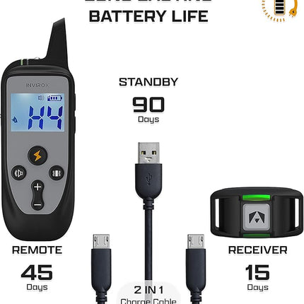 INVIROX 2026 Edition Dog Training Collar, 123 Levels for Reactive or Stubborn Dogs, 1100yd Long-Range E Collar, Waterproof Rechargeable System with Manual Bark Control for Large Dogs