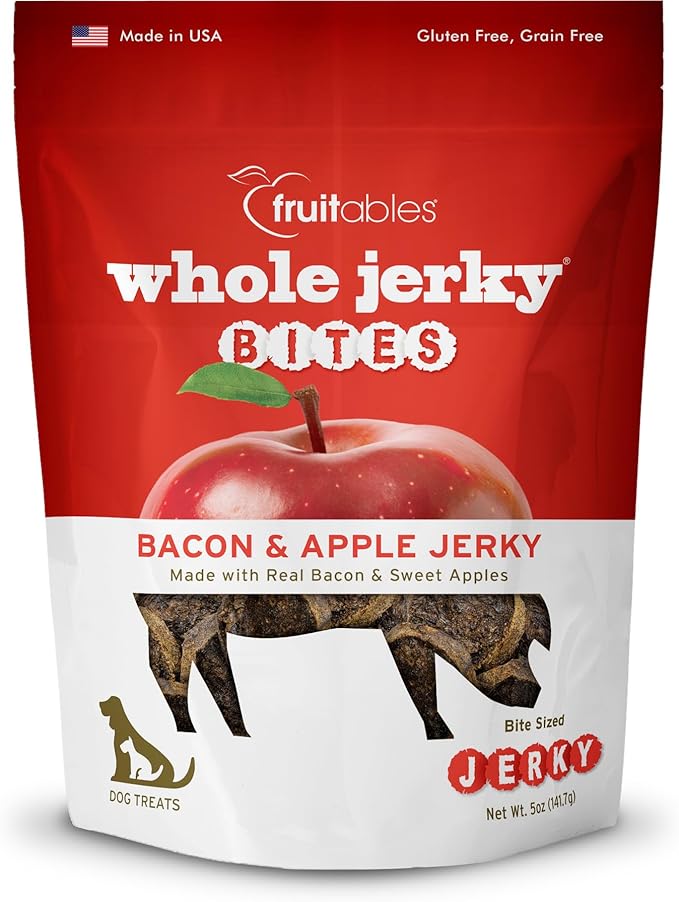 Fruitables Small Dog Treats – Whole Jerky Bites – Healthy Treats – Bacon & Apple Flavor – 5 Ounces