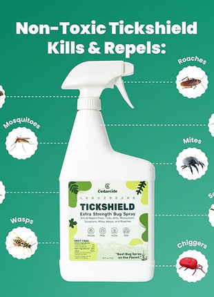Cedarcide Extra- Strength Tickshield | Deep Woods Cedar Oil Tick & Mosquito Repellent Spray Kills & Repels Ticks, Fleas, Chiggers and Mosquitoes| For People & Pets | Natural Essential Oils | Quart