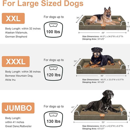 Large Dog Bed Orthopedic Washable: Beds Bolster XL Bed Large Big Dogs Memory Foam Couch Sofa Waterproof with Removable Cover - Brown