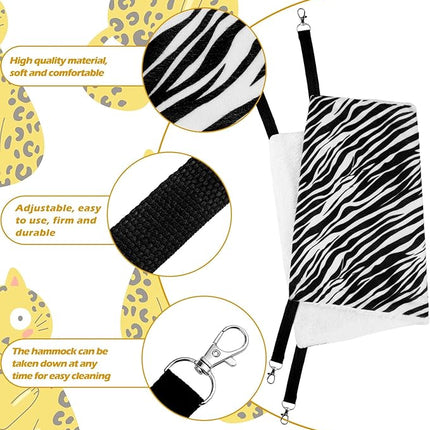 Jetec 2 Pieces Reversible Cat Hanging Hammock Soft Breathable Pet Cage Hammock with Adjustable Straps and Metal Hooks Double Sided Hanging Bed for Small Dogs Rabbits(Zebra, Tiger Stripes,L)