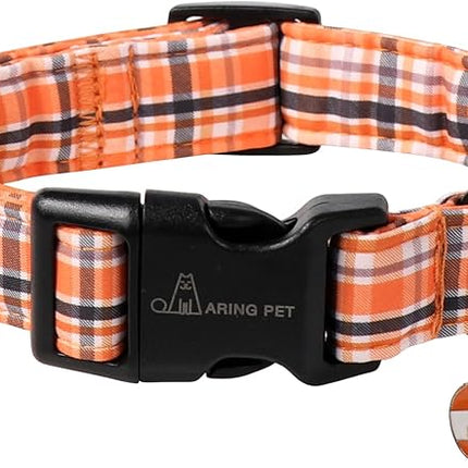 ARING PET Puppy Fall Dog Collar, Autumn Orange Black White Plaid Pet Collars for Small Medium Large Girl Boy Dogs Halloween-XL Size
