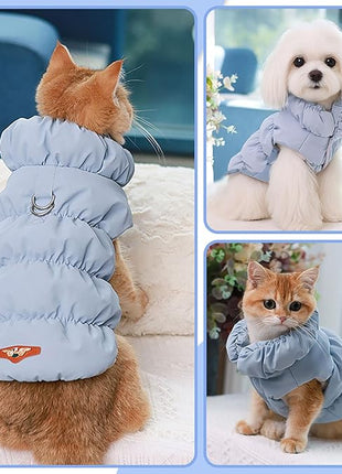 Winter Warm Dog Jacket for Small Medium Dogs Cat Cold Weather Coats with Harness Paded Dogs Fleece Vest Waterproof Windproof Dog Snow Jacket Pet Puppy Clothes (Light Blue,L)