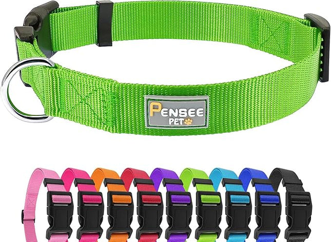 Dog Collar Green Basic Dog Collars with Breathable Quick Release Nylon Pet Collar for Puppy Small Medium Large Dogs Boy Girl