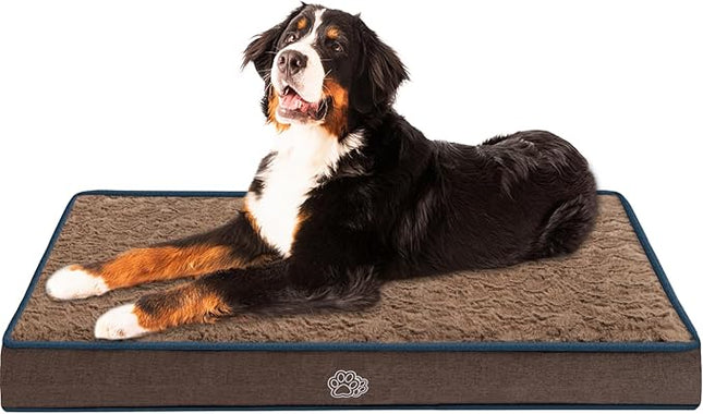EMPSIGN Dog Bed Mat 47 Inch Reversible Warm & Cool,Washable Dog Crate Bed with Egg Crate Foam Support, Pet Sleeping Mat for Large Medium Small Dogs, Fluffy Kennel Pad(Brown)