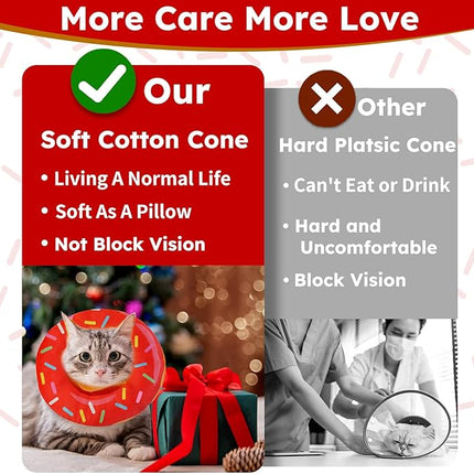 Cat Cone Collar Soft, Cat Recovery Collar for Wound Healing Cute Kitten Donut Adjustable Pet Cones to Stop Licking Comfortable Lightweight Neck Elizabethan Collars for Kittens After Surgery