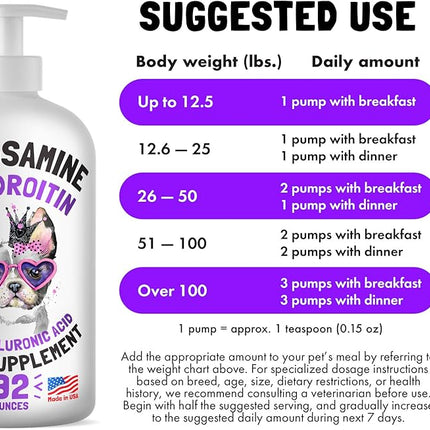 Liquid Glucosamine for Dogs Bacon Flavour Chondroitin, MSM & Hyaluronic Acid K9 Supplement Hip and Joint Formula Advanced Mobility Joint Pain Relief Senior Advanced Supplement for All Breeds 32 oz