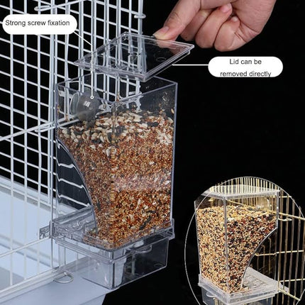 No Mess Bird Feeder,Bird Feeder for Cage,Automatic Acrylic Parakeet Feeder Cage Accessories for Small Birds Parrot Parakeets Canary Cockatiel Finch(Transparent)