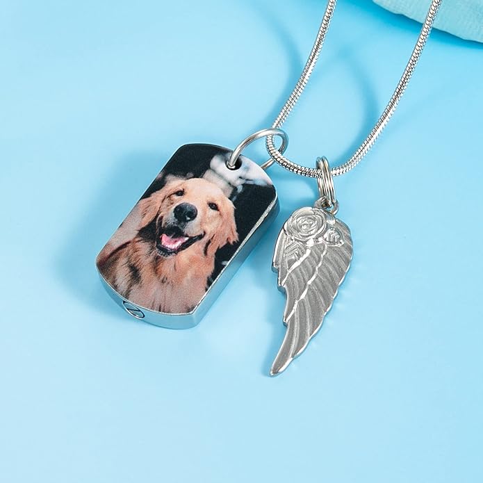Farfume Personalized Pet Urn Necklace for Dog Cat Ashes Cremation Pet Memorial Customized Photo Text Engraving Pendant Keepsake Funeral Jewelry