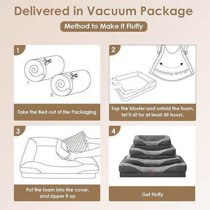 EHEYCIGA Memory Foam XXL Dog Bed for XLarge Sized, Extra Large Orthopedic Dog Sofa with Sides and Waterproof Liner, Washable Bolster Pet Couch with Removable Cover, 52x41x8 Inch, Grey