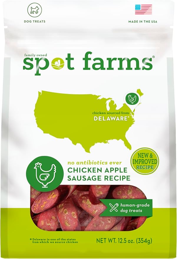 Spot Farms Chicken Apple Sausage Healthy All Natural Dog Treats Human Grade Made in USA 12.5 oz
