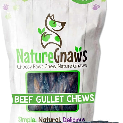 Nature Gnaws Braided Beef Gullet Chews for Dogs 5-6" (10 Count) - Long Lasting for Small and Medium Dogs - Natural Beef Jerky Dog Chew Bones