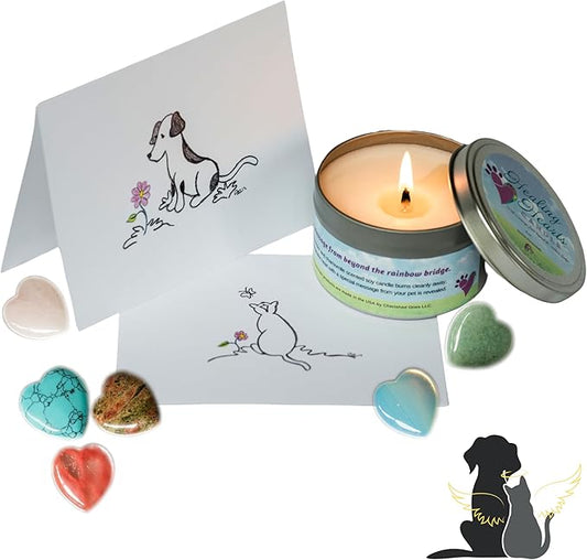 Pet Perennials Healing Hearts Pet Memorial Candle with Keepsake Heart Stone – Remembrance Candle for Loss and Sympathy – Soy Candles with Hidden Feng Shui Stone