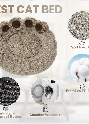 Calming Dog Bed Cat Bed Medium Size Dog - Donut Washable Medium Pet Bed, Warm Kitten Nest 24 inches Anti-Slip Round Fluffy Plush Faux Fur Cat Bed, Fits up to 25 lbs Pets, (Premium Brown)