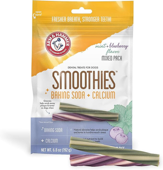 Arm & Hammer for Pets Smoothies Dental Treats for Dogs with Baking Soda and Calcium, Treat Chews Help Fight Bad Breath, Plaque & Tartar, Mint Blueberry & Mint, 8 Pcs