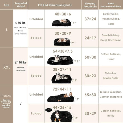 EHEYCIGA Foldable Human Dog Bed, 72"x44"x11" Orthopedic Memory Foam Human Sized Dog Bed, Waterproof Pet Bed for People, Faux Fur Pet Couch for Adult with Non-Slip Bottom, Black