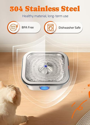Cat Water Fountain Stainless Steel, 4L/135oz Cat Fountain, Automatic Dog Drinking Dispenser with Water Level Window, 6 Filters, Metal Pet Water Bowl Indoor, Quiet Pump, Easy Cleaning