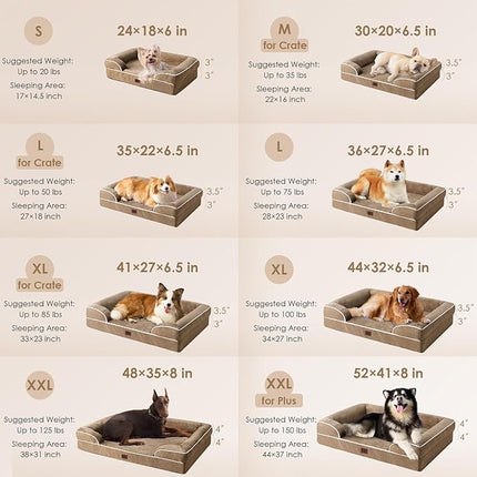 EHEYCIGA Orthopedic XL Dog Beds, Waterproof Memory Foam Dog Bed for Extra Large Dogs, Non-Slip Bottom and Egg-Crate Foam Big Pet Couch Bed with Washable Removable Cover, Camel