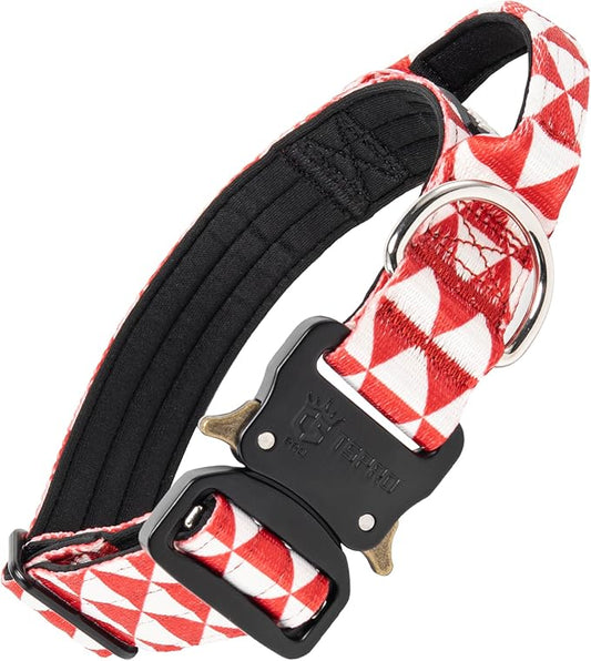 TSPRO Premium Dog Collars Tactical Dog Collar with Handle and Heavy Duty Quick-Release Metal Buckle Durable Thick and Adjustable for Medium to Large Dogs (Geometric Style M)
