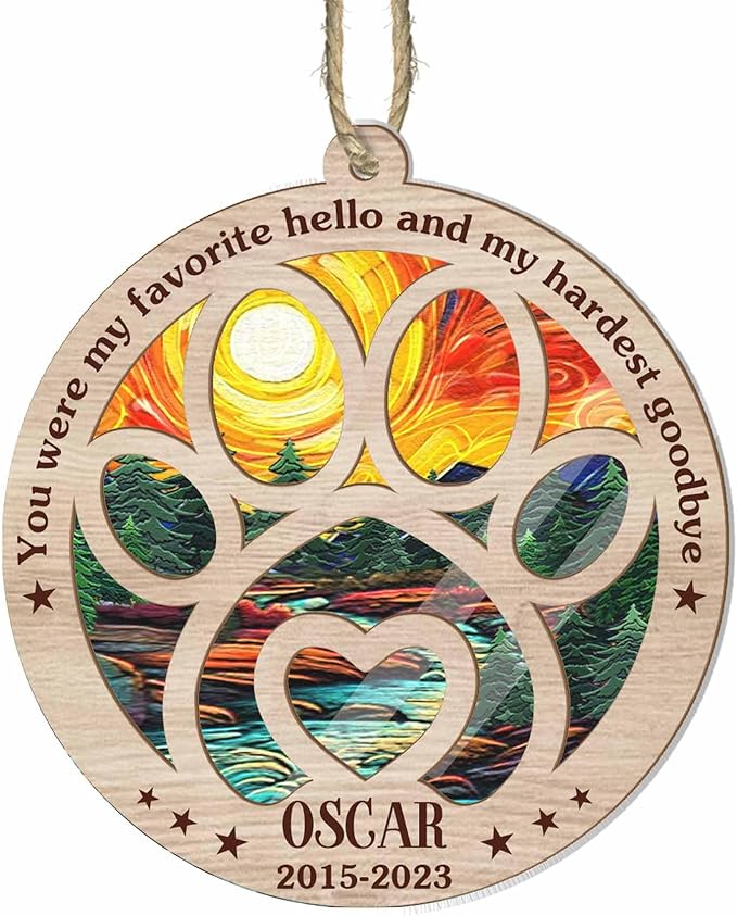 BSQUIELE Personalized Suncatcher Ornaments, Custom Pet Ornament with Name, Memorial Gifts for Loss of Dog, Cat, Dog Memorial Suncatcher, Cat Sympathy Gift, Christmas Ornaments, Xmas Tree Decoration