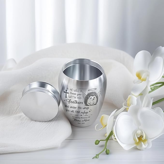 Artsy Woodsy Personalized Hedgehog Pet Memorial Cremation Mini Urn, Decorative Keepsake Small Urns for Ashes 2.56 inch, Remembrance Gifts for Pet Lovers in Loving Memory (06, 2.56x1.77)