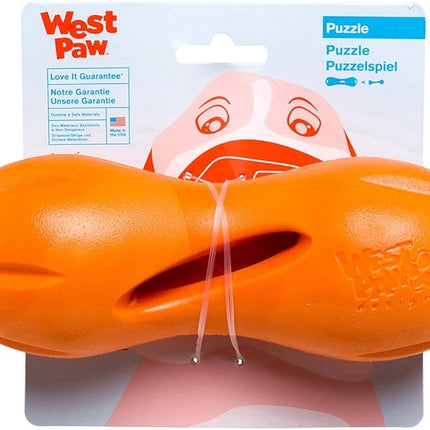 West Paw Zogoflex Qwizl Interactive Treat Dispensing Dog Puzzle Treat Toy for Dogs, 100% Guaranteed Tough, It Floats!, Made in USA, Large, Tangerine